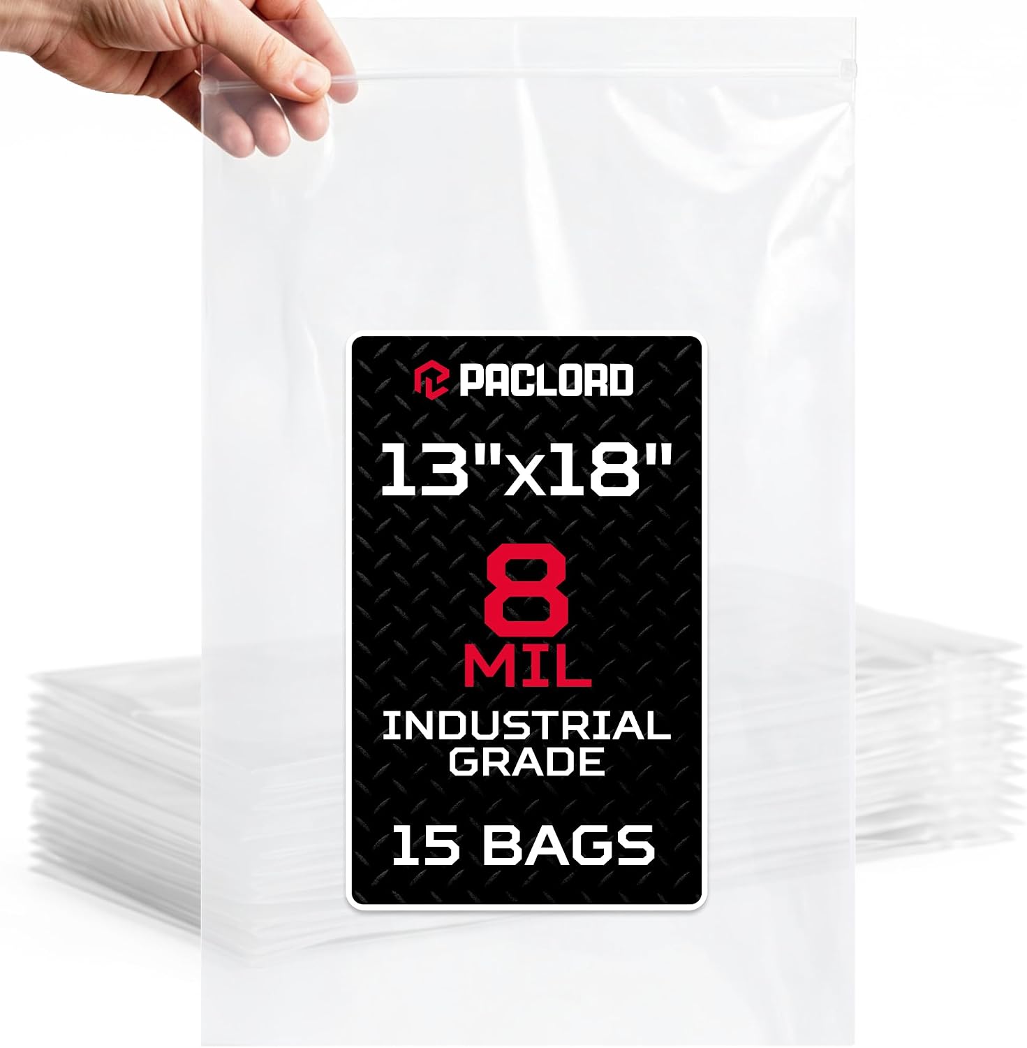 13" x 18" Heavy-Duty Large Zip Plastic Bags, 15 Count