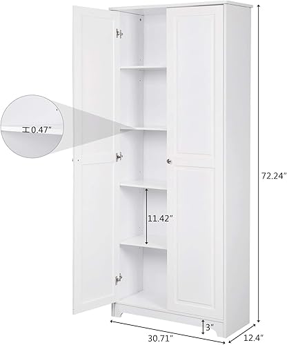 Miniatura 3 de VINGLI Armarios de despensa blancos de 72 pulgadas, gabinete de almacenamiento alto de despensa de cocina con puertas y estantes ajustables, armario