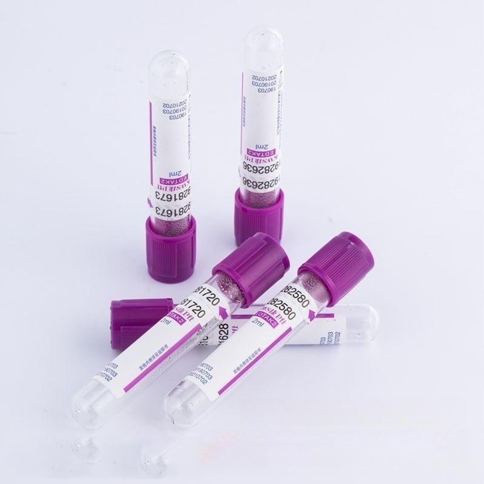 Tubos De Recolección De Sangre De 2/5/10ML, 100 Uds. Tubos De Ensayo Al Vacío De Vidrio Y Plástico PET Con Tapa Morada For Uso En Centrífuga De Laboratorio(10ml)