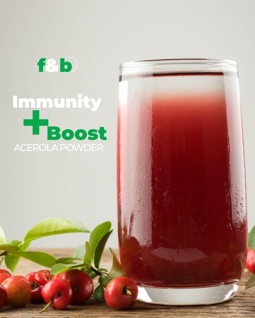 f&b superfoods Pure Organic Acerola Cherry Powder Freeze Dried (8oz), Organic Vitamin C Powder for Immune System Booster, Smoothie, Cherry Juice, acerola Vitamin c Bulk Powder, Brazil Origin.