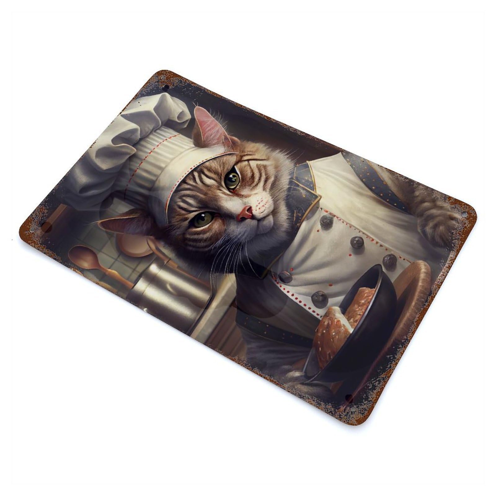 Chef Cat Rusty Metal Tin Sign 11.8"x7.9", Rustic Home Decor for Living Room, Hallway And Home Decor