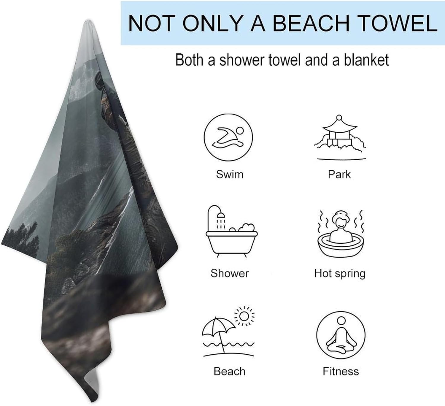 Swimming Towel, Sea and Mountains Printed Fashion Towel,Portable Towel,Durable Towel