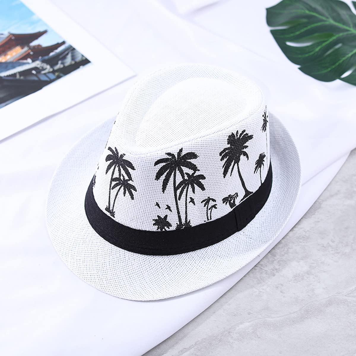 Amazon.com: Queenbox Palm Tree Jazz Hat Straw Fedora Wide  display picture 2