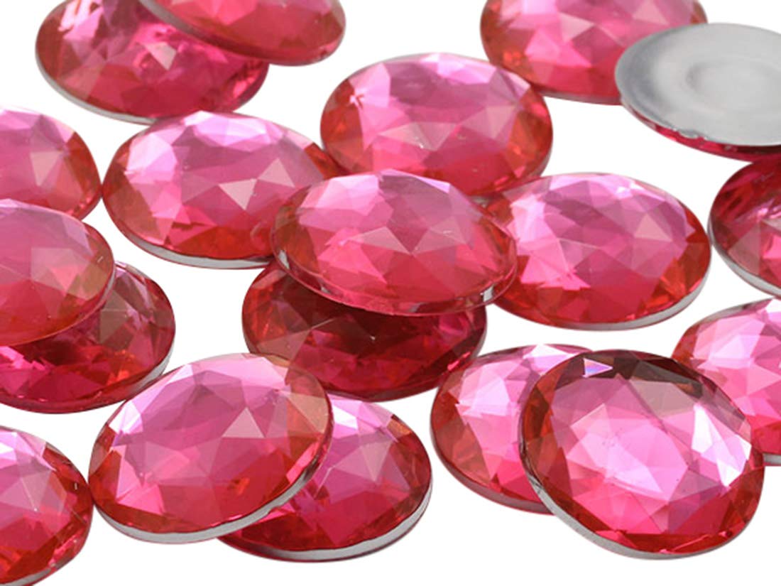 25mm Pink Hot H114 Flat Back Round Acrylic Rhinestones Plastic Circle Gems for Costume Making Cosplay Jewels Pro Grade Embelishments