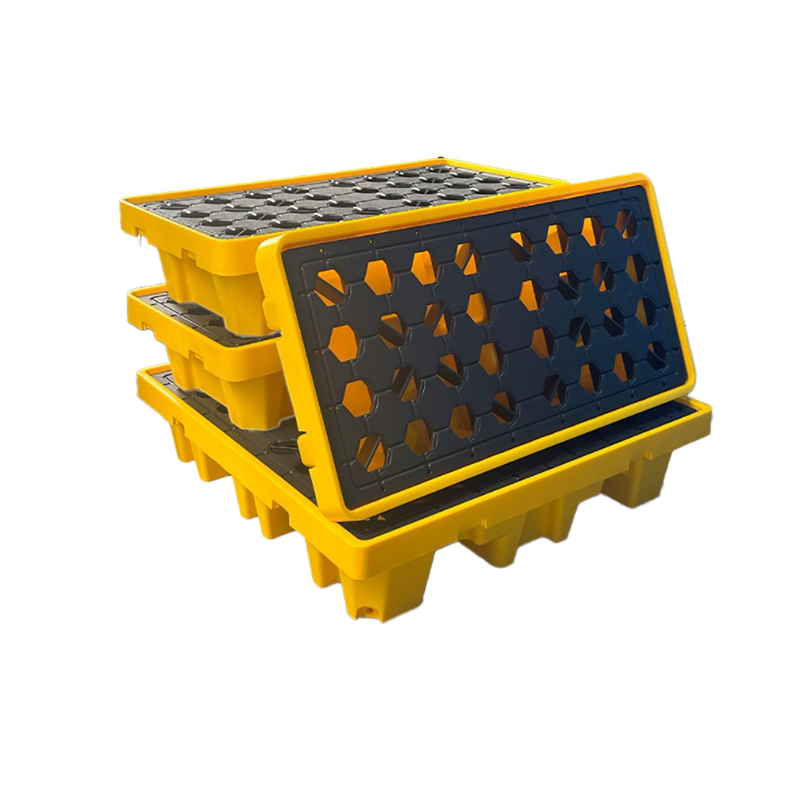 JKJZSALJ Forklift-Ready Spill Containment Pallet With Drain Outlet - Durable Polyethylene Spill Tray For Garage & Kitchen, Anti-Slip Design,Yellow,72x72x16cm