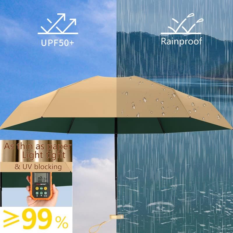 AFULILI Small Mini Umbrella For Travel Compact UV Umbrella For Sun&Rain Windproof Lightweight Simple Color Flod Umbrella For Women Man Kids（White Gold）