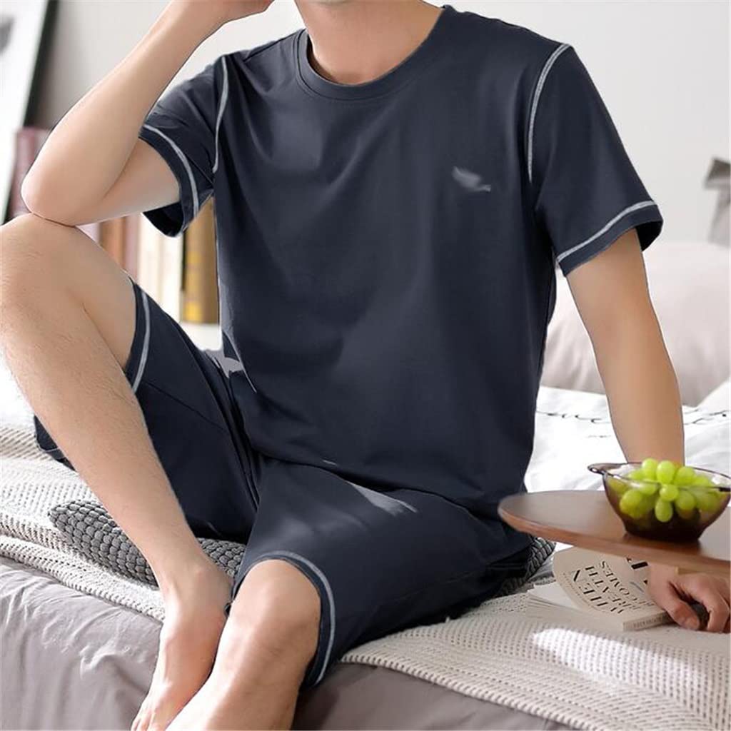 RWRAPS Rundhals-Pullover-Pyjama für Herren, Sommer, kurzärmelige Shorts aus Modal-Baumwolle, dünne Herren-Homewear (Farbe: A, Größe: XL-Code) (AL-Code)