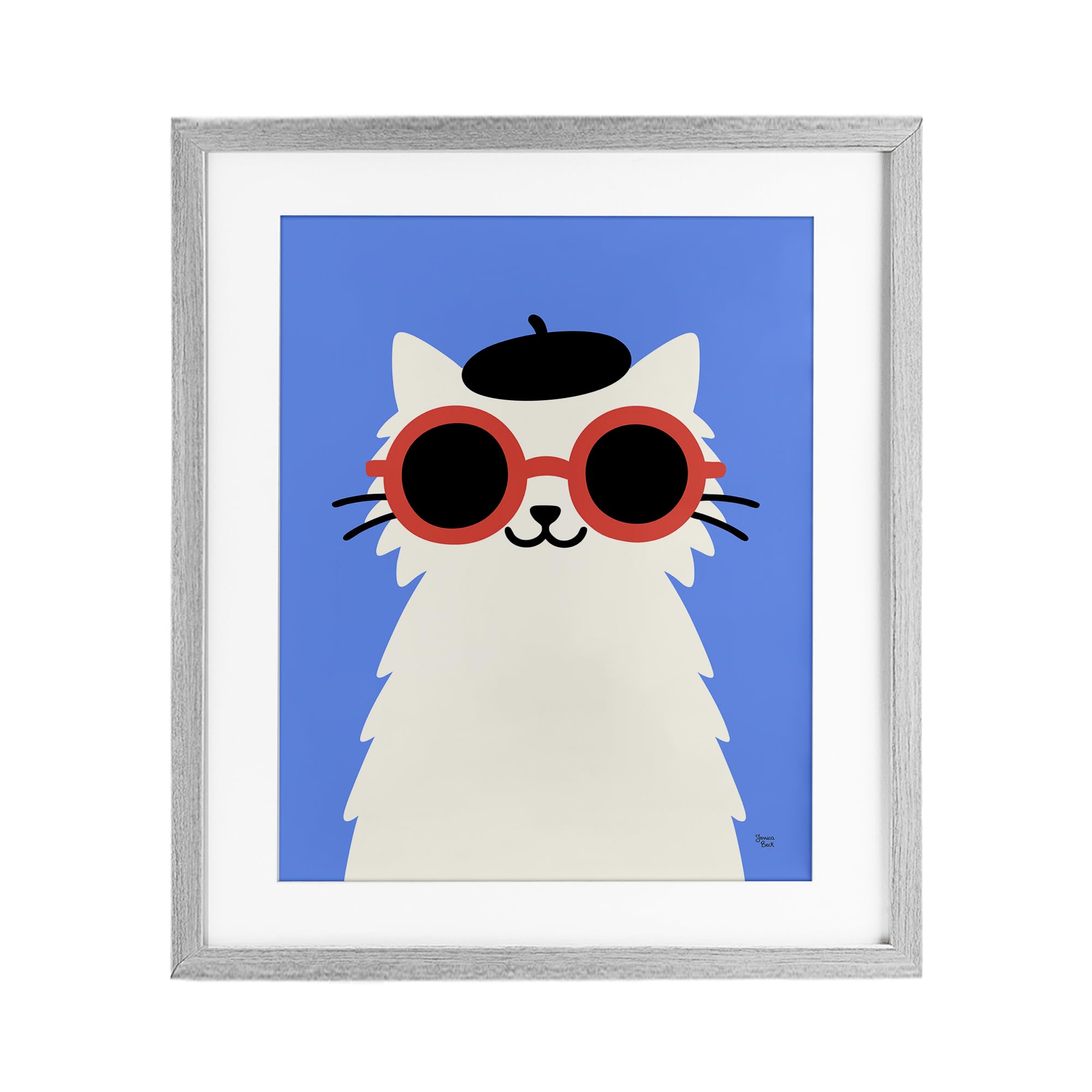 Poster encadré chat français blanc Jessica Beck Stupell Industries 40x33 cm