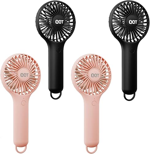 Miniatura 8 de QQT Mini ventilador de mano, pequeño ventilador personal con 3 velocidades, ventiladores portátiles a pilas, ventilador de pestañas de maquillaje