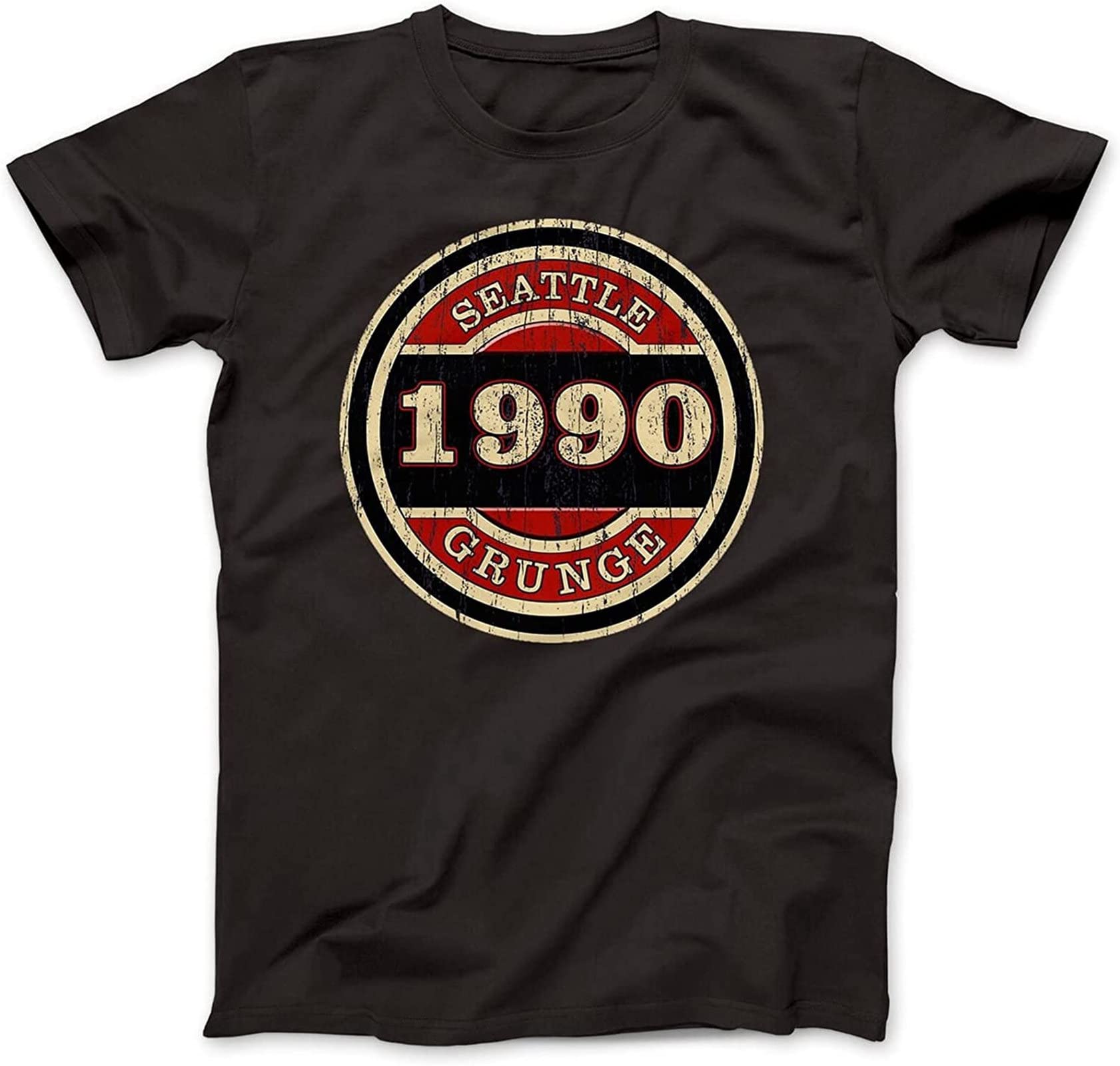 Amairart Men's Black Seattle Grunge 1990 T-Shirt Cotton Inspired L