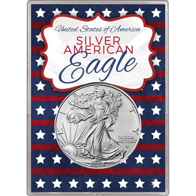 2024 No Mint Mark U.S. Silver Eagle in Patriotic American Flag Gift Holder - Gem Brilliant Uncirculated Dollar US Mint Uncirculated
