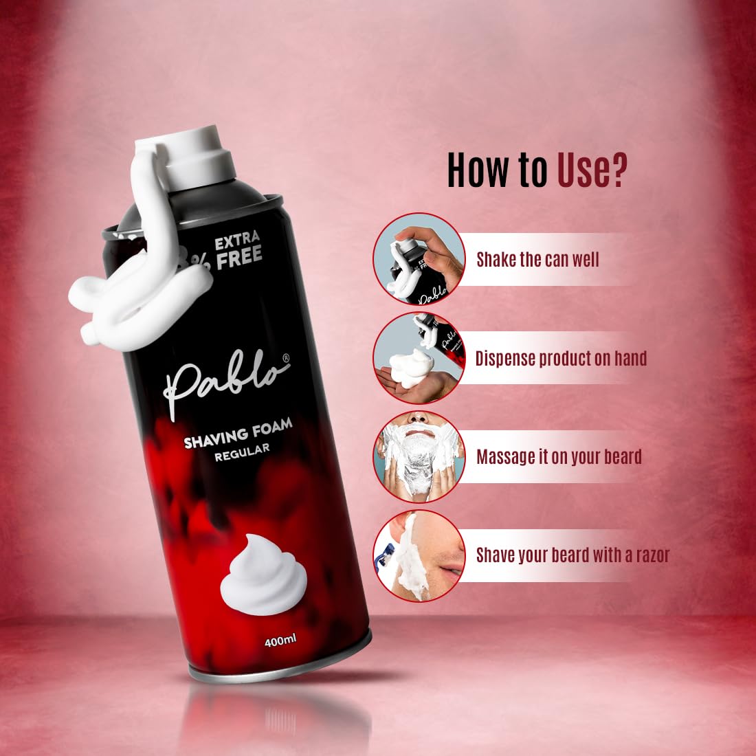 PABLO Shaving Foam For Men Regular | Shaving Foam For Sensitive Skin | Upto 100 Shaves | 400ml (33% Extra) 2