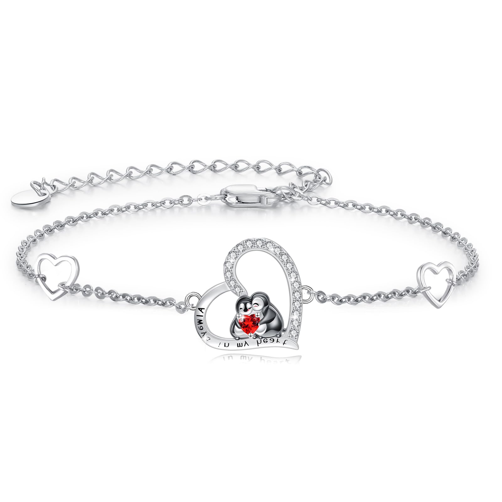 Bracciale con pinguino, in argento Sterling 925, con cuore e pinguino, regalo per donne, ragazze, figlie, sorella, amico, laurea