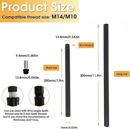 Miniatura 6 de KCO Lighting M14 - Varilla de extensión roscada de 7.89 pulgadas y 11.8 pulgadas, varillas de extensión de latón dorado, accesorio de iluminación