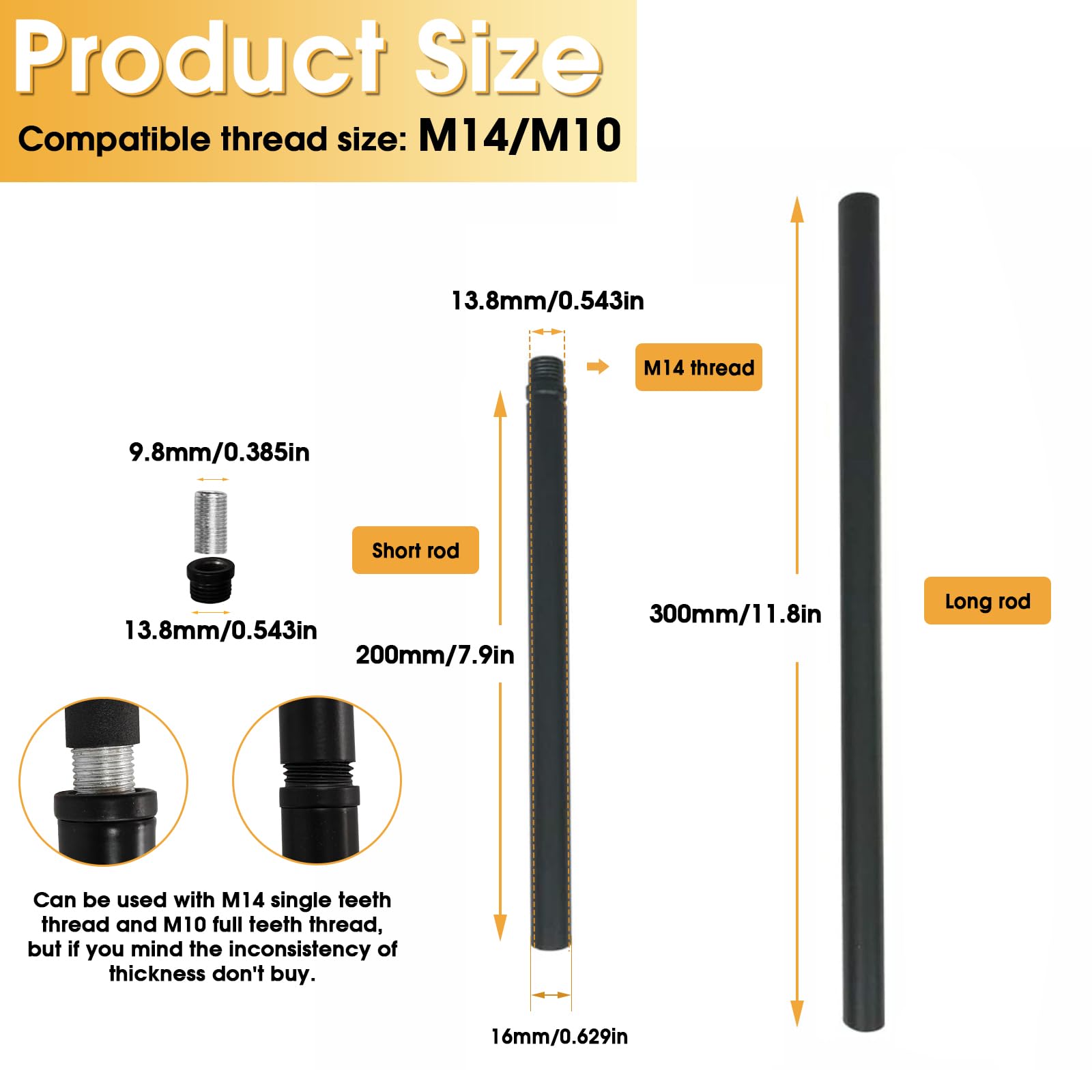 Thread Rod Extender Snapklik.com : Lighting M14 Threaded Extension Rod 7.89 And 11.8