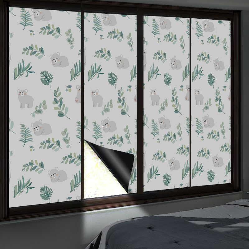 Frosted Folia szklana do okien, Leaf Green Koala Folia prywatyzująca do szklanych okien, nieprzezroczysta folia okienna, witrażowa (2 sztuki (40 x 120 cm)