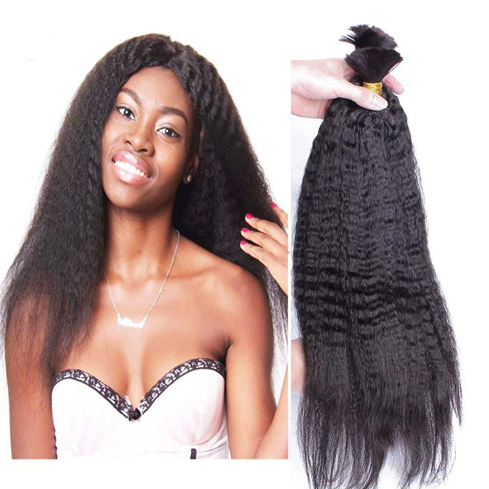 Brazilian Afro Kinky Straight Bulk Hair Brazilian Human Braiding Hair Bulk No Weft Brazilian Kinky Straight Human Hair Bulk 100g 1Piece/Order (18 inch, #2（Darkest Brown）)