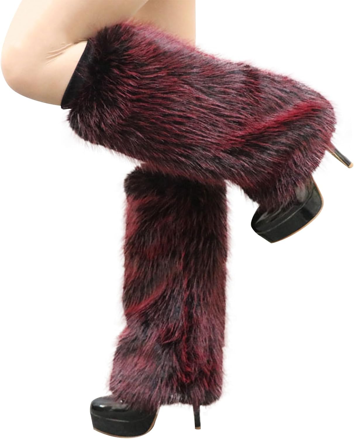 JIAHG Womens Furry Faux Fur Leg Warmers Cozy Plush Long Fleece Boot Cuff Covers for Fancy Dance Party Clubwear Costumes Props - Image 9