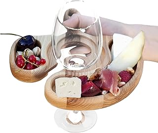 tenmore.eu Winegrabber 2Pcs Set Serving Board Wooden Plate Wine Cup Holder Party Tableware Eco Friendly Snack Bowls Serving Plate Cheese Board Cold Cut Snacks Vegetables Sushi