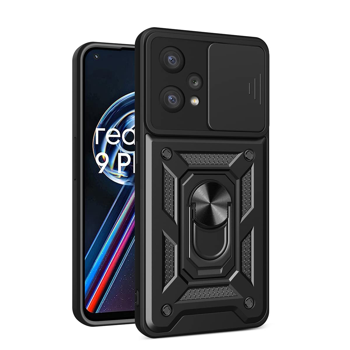 WEIOU Cover Realme 9 Pro+ / 9 4G Con Supporto Nascosto - TPU + PC Antiurto Nero - 3