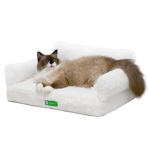 MEWOOFUN Fashion Cat Sofa Bed Cat Couch - Fluffy Anti-collapse Large Cat Beds Kitty Furniture, Cloud Cat Sofas with Non-Slip Bottom Winter Gift for Kitties, 65x46cm White L