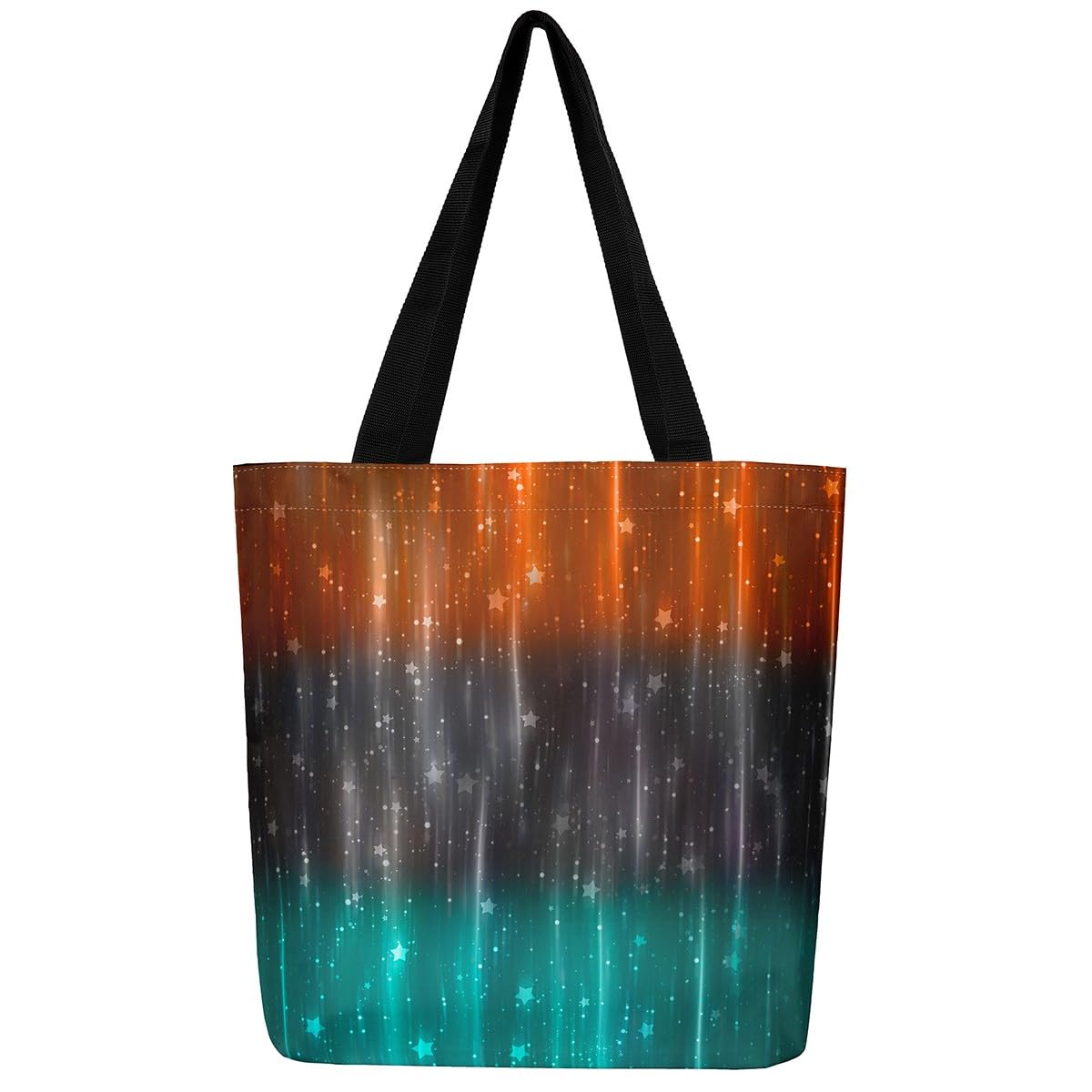 Homewish Black Red and Teal Canvas Tote Bag Aesthetic Gradient Shopping Bag, Glitter Stars Canvas Bag Modern Glowing Ombre Grocery Bag, Abstract Neon Lights Tote Bag