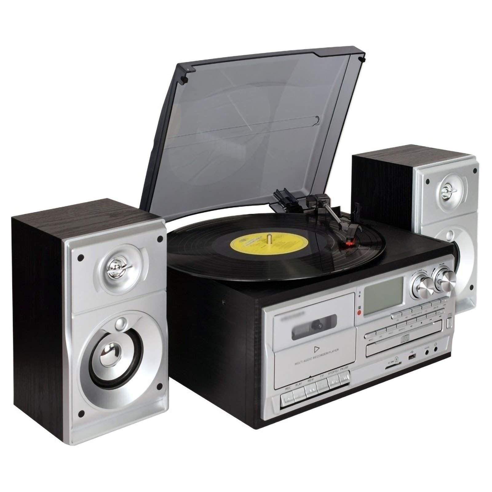 レコードプレーヤーBluetoothステレオスピーカーFMラジオ CD MP3