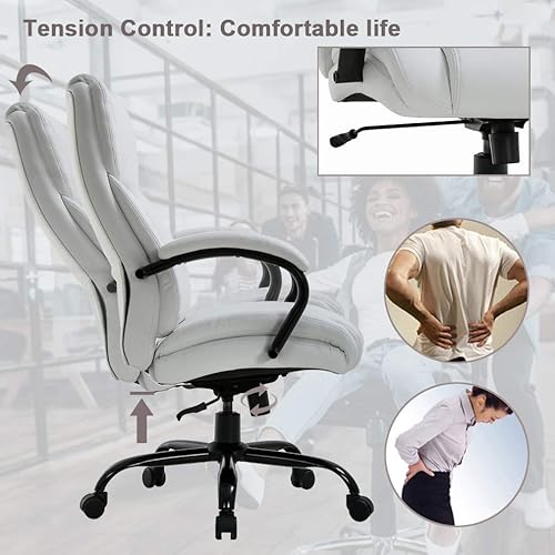 Miniatura 7 de BestMassage Silla de oficina de 500 libras de asiento ancho, silla de escritorio ergonómica de piel sintética, silla ejecutiva de respaldo alto con