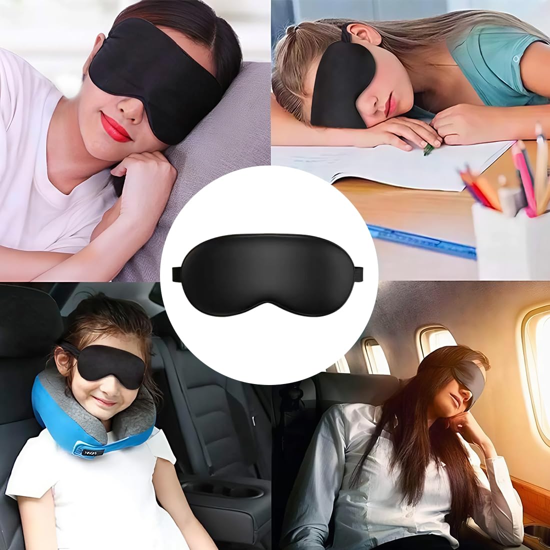 Whaline Mascherina Per Dormire In Seta 2 Pezzi (Rosa E Nero) Con Tappi Orecchie E Custodia - Morbida, Elastica, Ideale Per Viaggi E Sonno