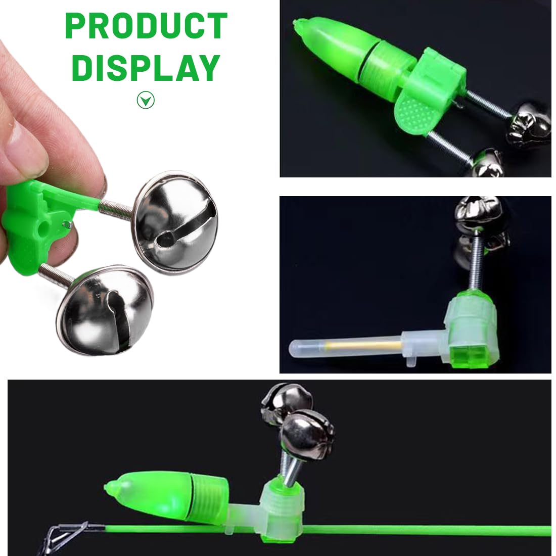 Fishing Rod Bells Alarm Bells Double Rod Clamp Twin Bells Tackle Night Fishing 10 Pieces