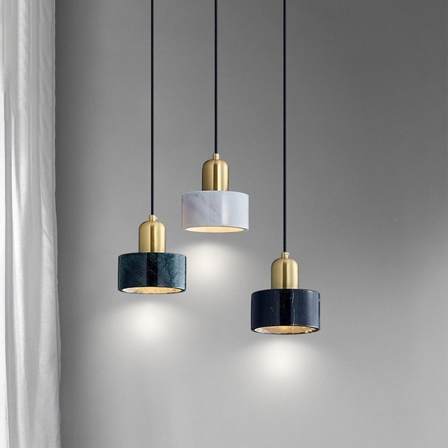 Lampadari a sospensione in marmo naturale 5,9 pollici Lampada a Lampadario Texture Paralume in pietra con base in rame spazzolato Stile spagnolo scandinavo cablato for isola cucina(Blue)