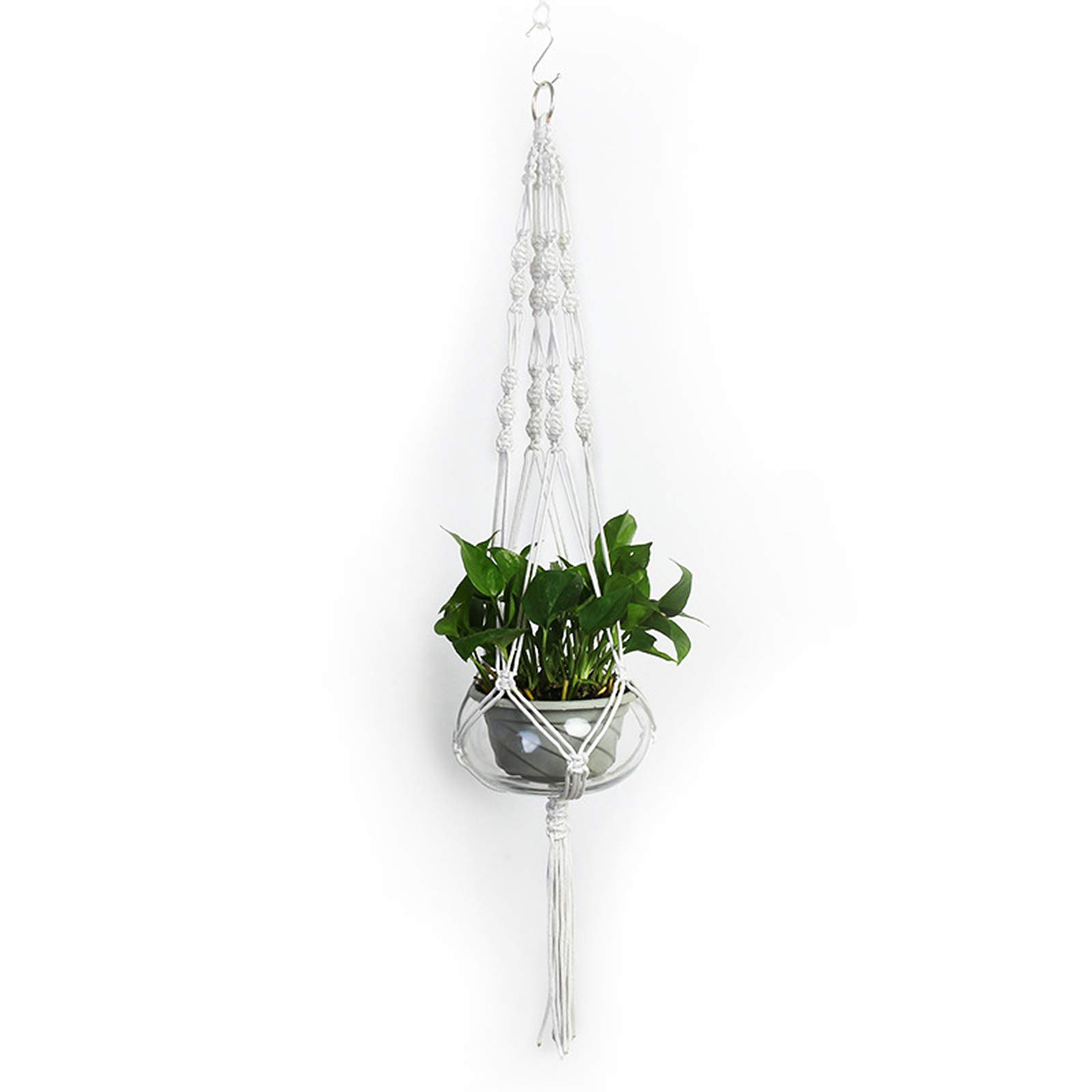 ZFRANC 3 Pack Macrame Plant Hangers, Multiple Colour Handmade Nylon Rope Flower Pot Holder with 3pcs Hooks for Plants Indoor Outdoor Home Decor (White)