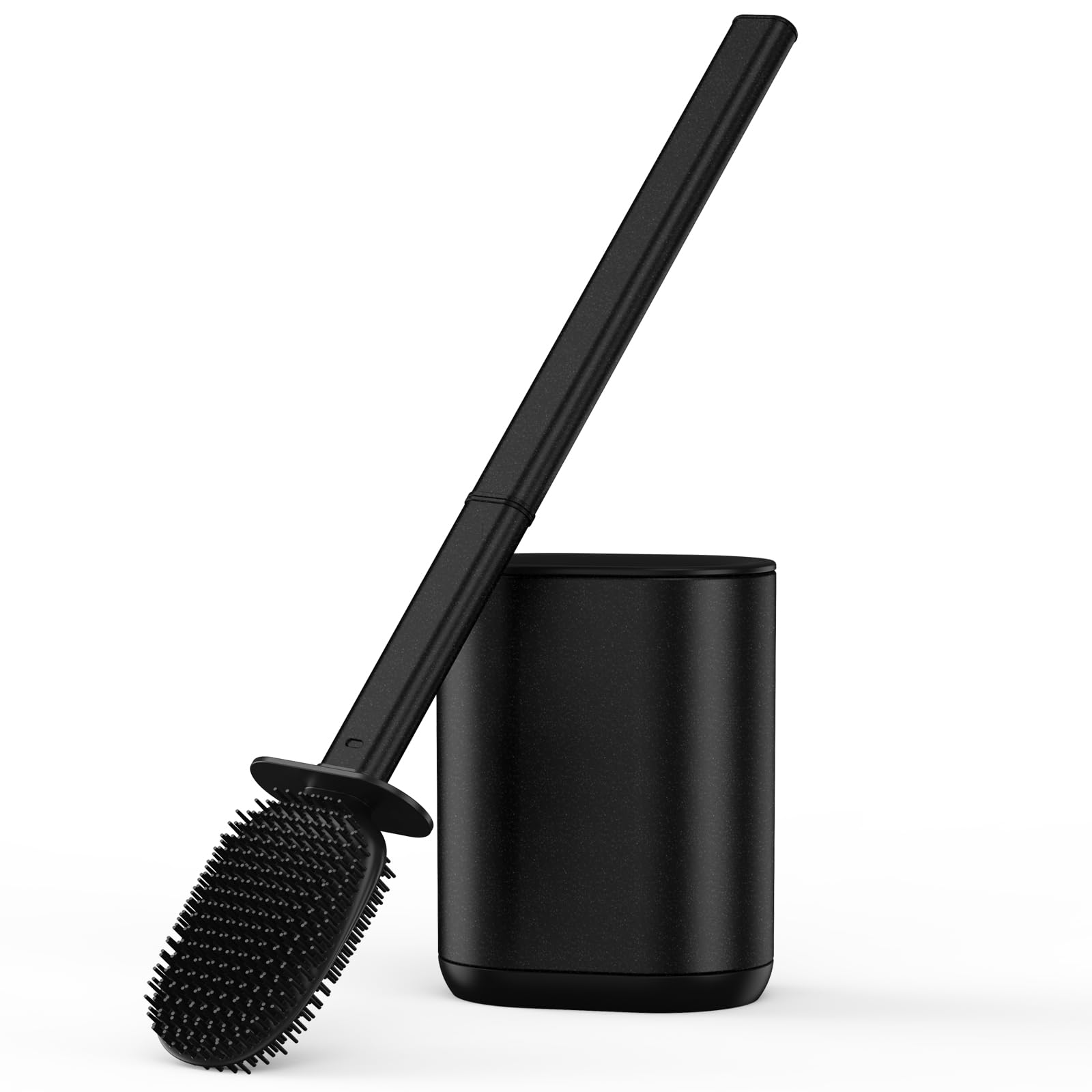 HOMEASY Scopino WC con Supporto in Acciaio Inox, Spazzolino WC ad Asciugatura Rapida con Base Rimovibile, Appoggiata a Terra o Fissata al Muro, Viene Fornito con 2 Adesivi Murali - Nero