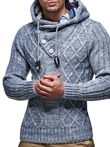 Leif Nelson Men's Knitted Hooded Sweater - Stylish Cable Knit Pullover with Button Detail, Warm and Comfortable for Fall & Winter Anthracite XXL2