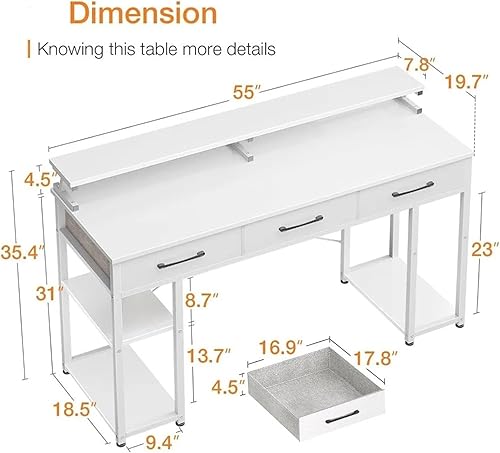 Miniatura 3 de Escritorio para computadora con cajones y estantes de almacenamiento, escritorio de oficina en casa de 55 pulgadas con soporte para monitor, estudio
