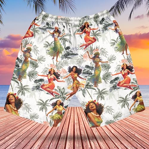 Hula Girl Men's Swim Trunks - Hula Dancer Hawaiian Shorts for Men, Men's Summer Bathing Shorts Set 393