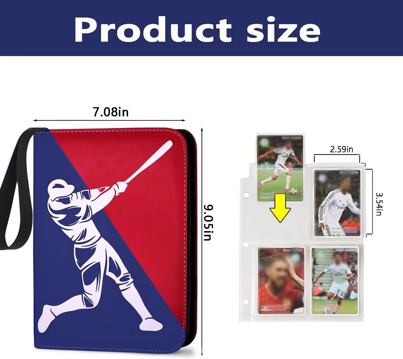 Baseball Card Binder - 4 Pocket Sports Card Album With 50 Sleeves, 400 Pockets Trading Card Holder, 3 Ring Storage Organizer (400 card baseball)