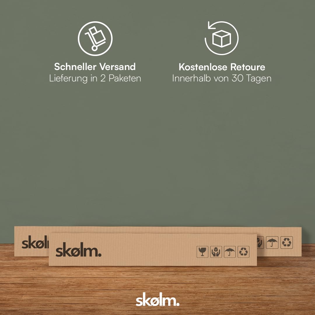 skølm Alver Massivholzbett 180x200 cm – Bettgestell aus Massivholz Eiche geölt – Holzbett mit schwarzen Metallkufen – hochwertiges Bett mit 1 Strebe als Bettkopf – Bettrahmen geeignet als Doppelbett