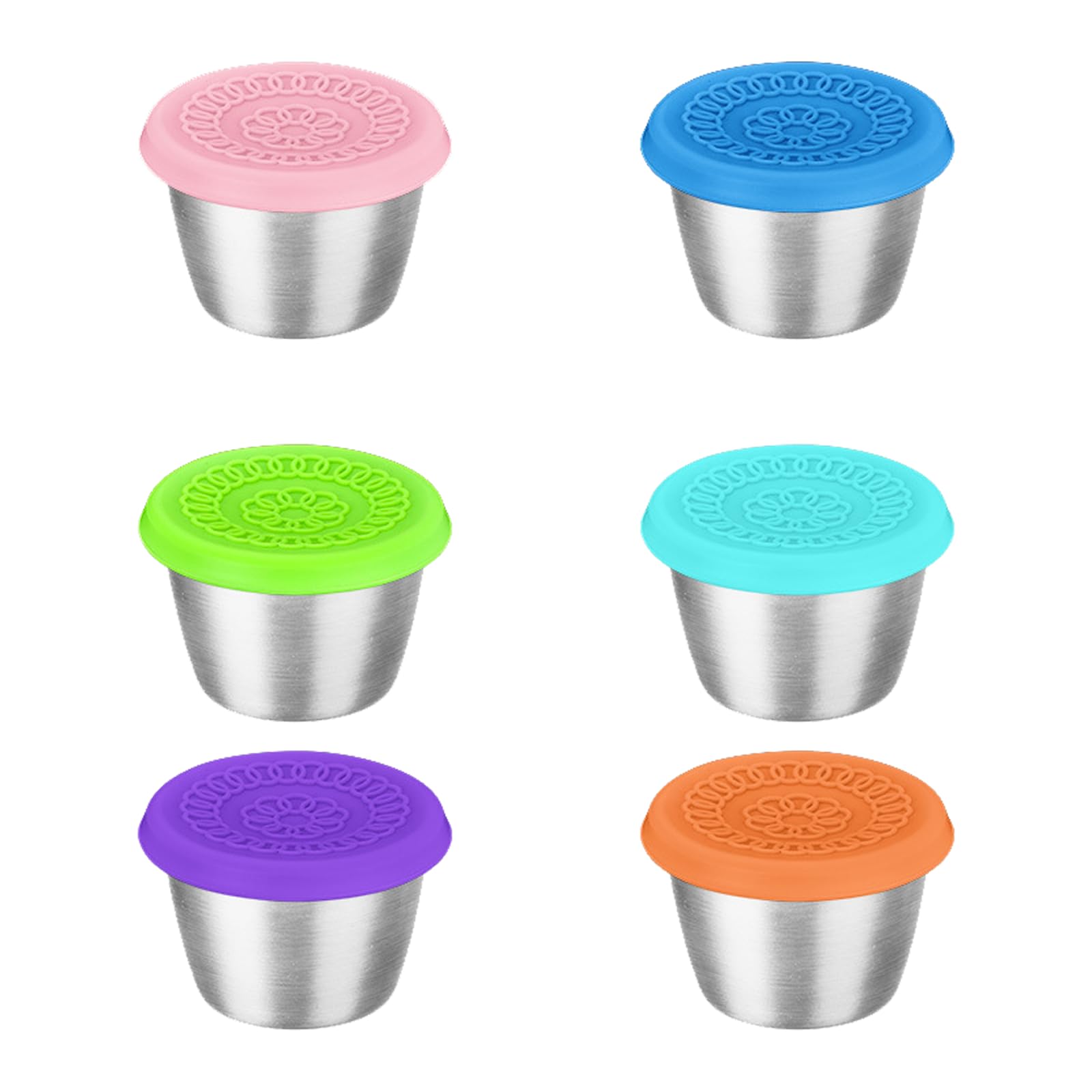ZYHUI Salad Dressing Pots Stainless Steel Sauce Pots with Silicone Lids Small Food Containers 6 PCS MINI Dipping Sauce Cups 70ml Condiment Containers Lunch Bento Box Accessories (Silver)