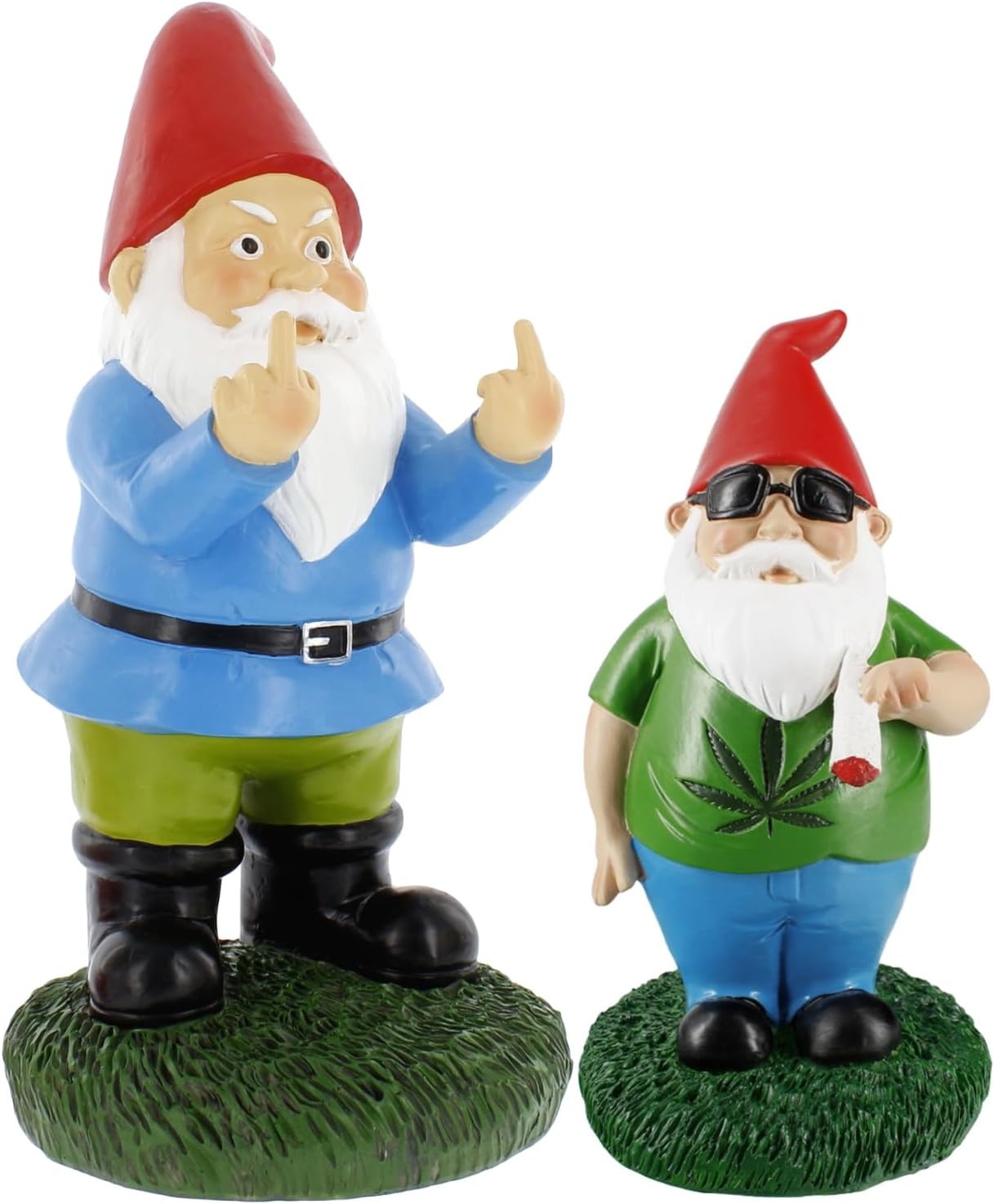Gnometastic Middle Finger Gnome, 12.5" & Smoking Gnome, 8.5" - Funny Garden Gnomes for Outdoor Decoration, Lawn Ornament or Home Decor