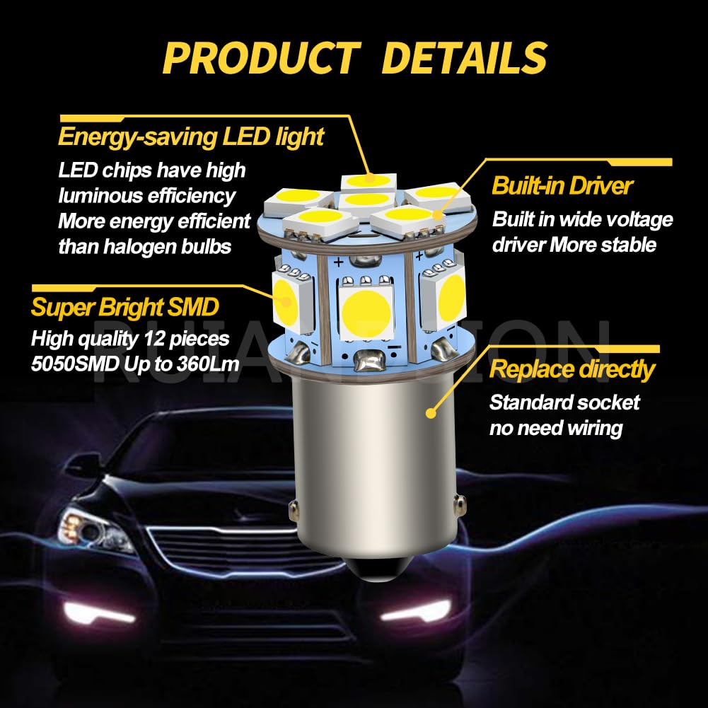2pcs 1156 BA15S P21W Warm White Indicator Turn Signal Light Bulb 5050 - View #11