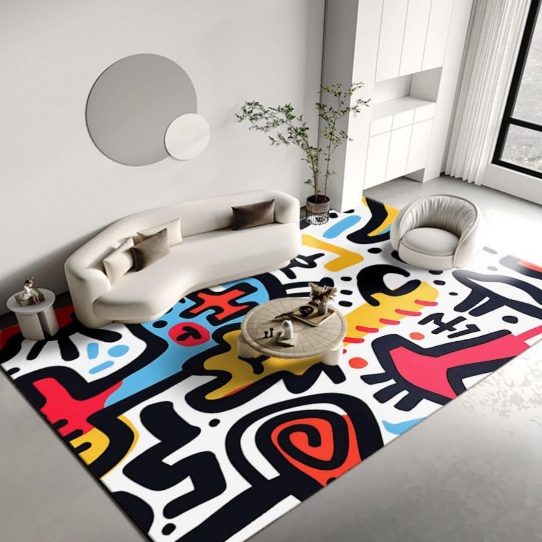 Tapis doodle lavable pour salon chaleureux et chambre d'enfant moderne