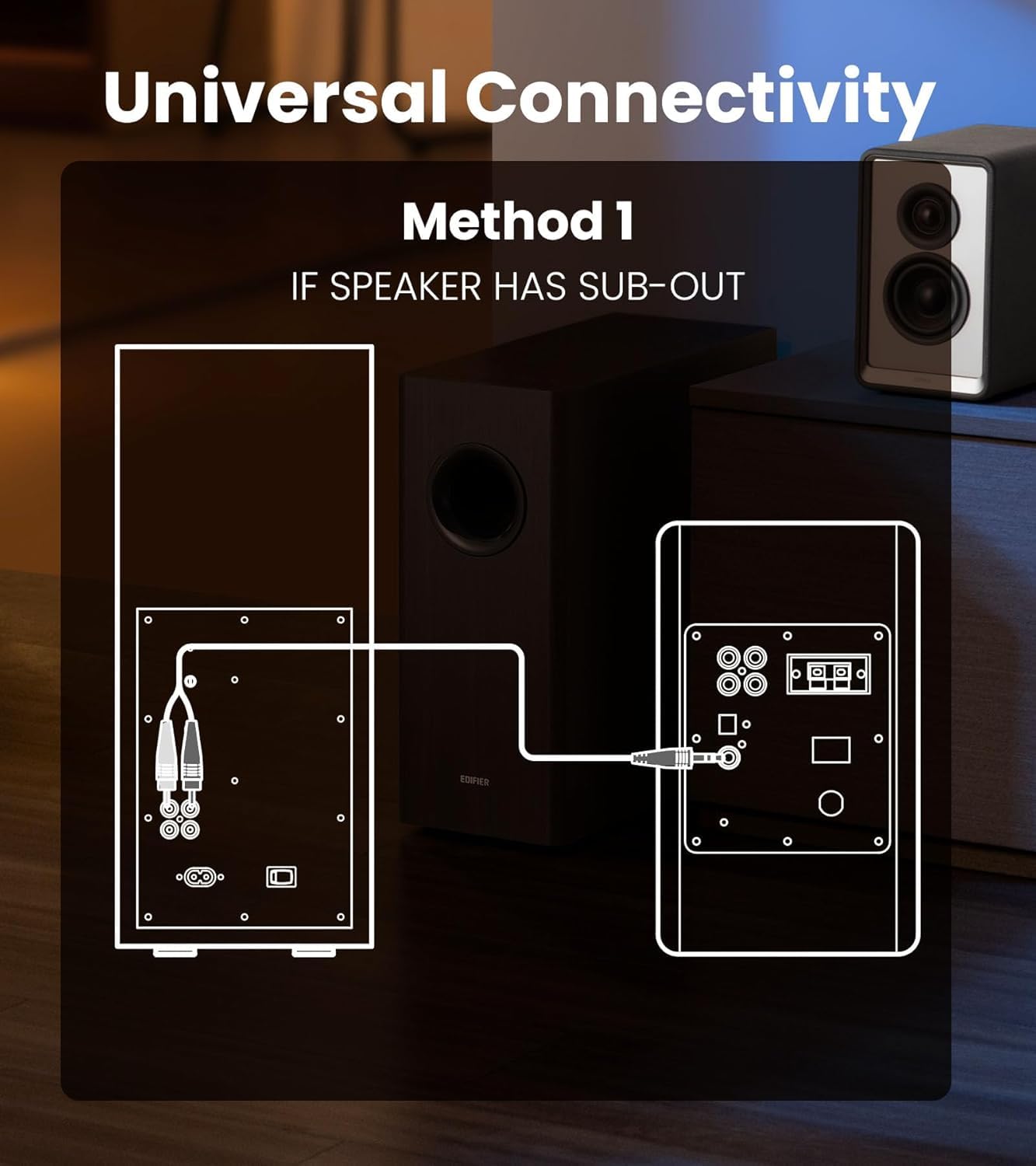 Edifier T5s Active Subwoofer – woofer de 8 pulgadas – 70 W – Filtro de paso bajo – Frecuencia hasta 35 Hz – Carcasa MDF para reducir la resonancia – En espera – Conectores RCA – Diseño atemporal