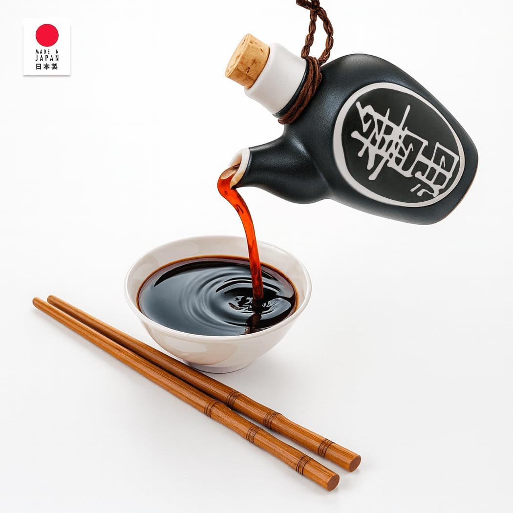 JapanBargain, Porcelain Soy Sauce Dispenser Bottle, Traditional Japanese Pottery Shoyu Bottle Pot, Made in Japan, Black, 12-Bottles