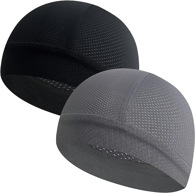FonVan 2Pcs Gorro de Ciclismo para Hombre Mujer, Respirable Ciclismo Skull Cap Verano, Forro para Casco para Sotocasco Moto, Sotocasco Bici, Absorbe Sudor y Humedad, Correr Hat, protección UV