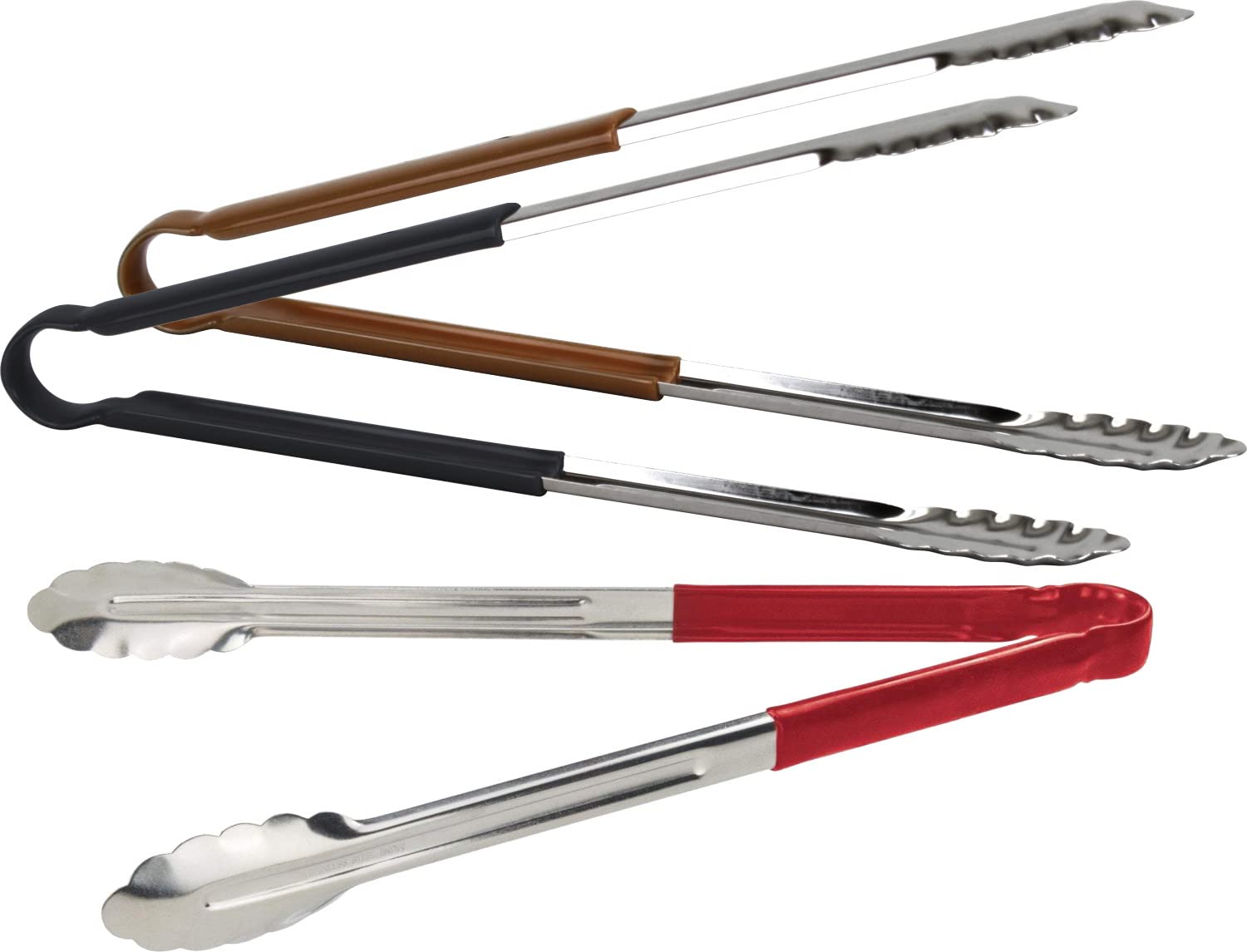 3pc Catergold Professional 12" (30cm) Stainless Steel Food Tongs Set (Red Black Brown)