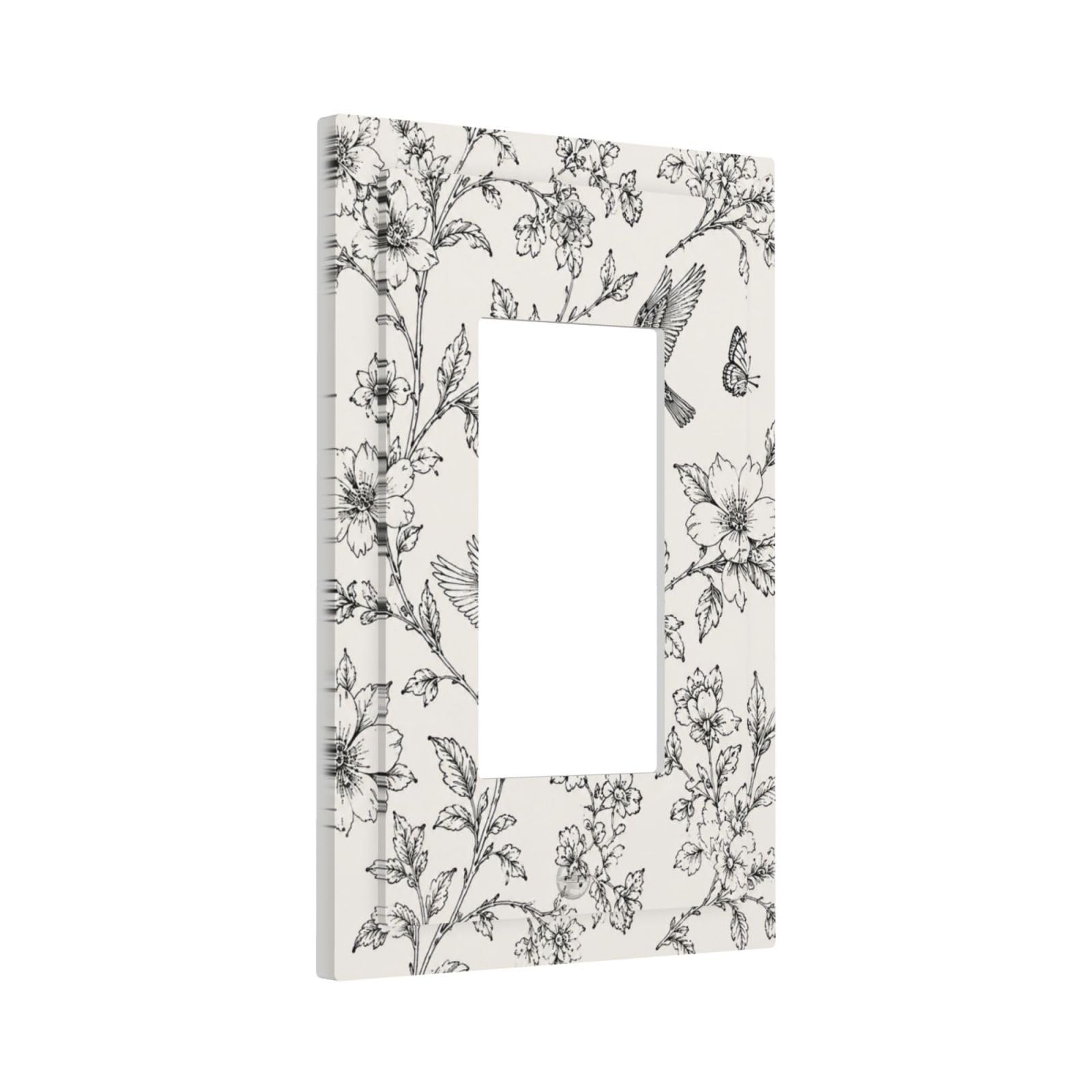 Yamxbfa Decorative Outlet Covers Vintage Botanical Black Sketch Flower Flying Bird 1 Gang Rocker Light Switch Cover Plate Single Wall Plates Electrical Switch Plate Covers Faceplate for Home Decor