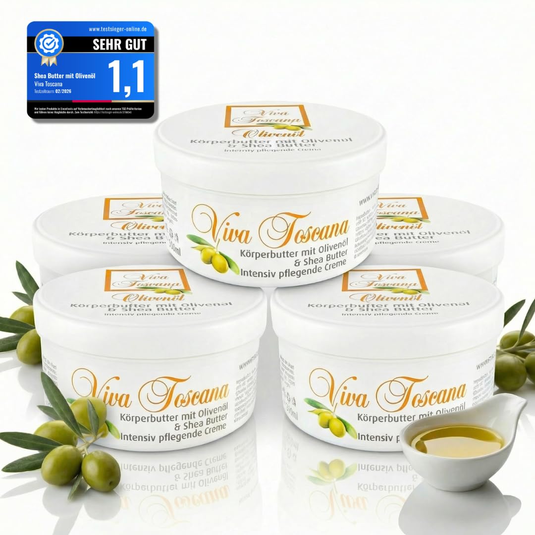 Körperbutter mit Olivenöl & Shea Butter | 300ml | Body Butter für trockene Haut | 48h Feuchtigkeit | nicht fettend | Made in Europe | 5er Set