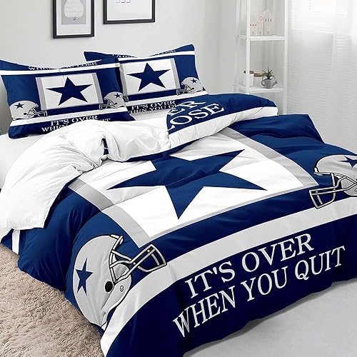 Miniatura 3 de VIVIHOME - Juego de funda de edredón de fútbol americano, 2 piezas, juegos de ropa de cama individual, ropa de cama deportiva, funda de edredón azul