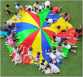 Rainbow Play Parachute Brinquedo de para-quedas de arco-íris para jogos ao ar livre para crianças, esportes divertidos, tenda de para-quedas para jogos multijogador, com bolsa de armazenamento (Size